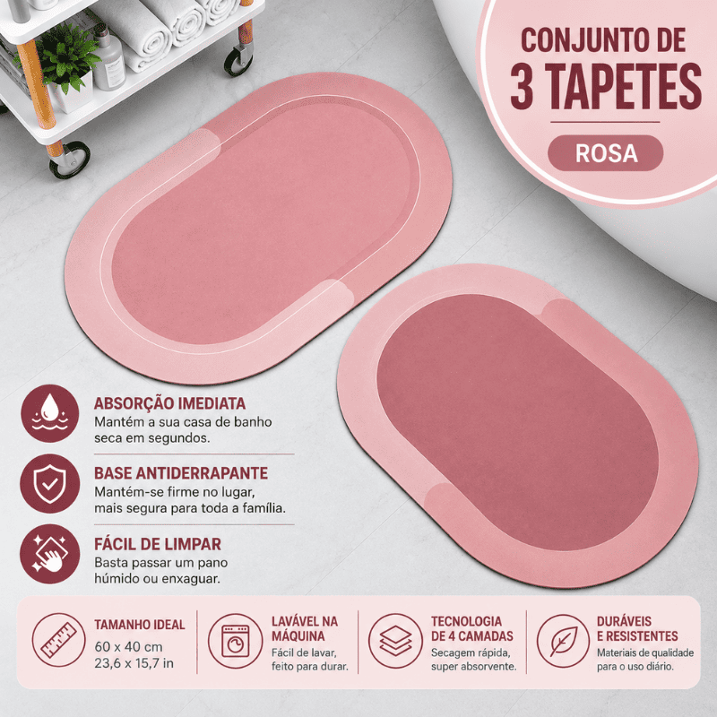 Tapete de Casa de Banho Premium HydraMat™ – Tecnologia de 4 Camadas com Secagem Instantânea