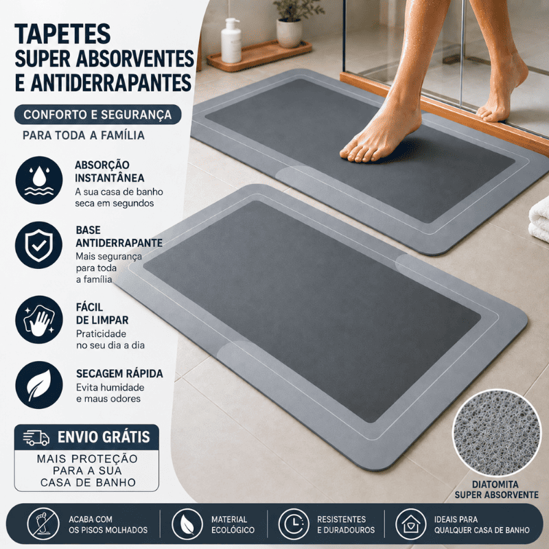 Tapete de Casa de Banho Premium HydraMat™ – Tecnologia de 4 Camadas com Secagem Instantânea